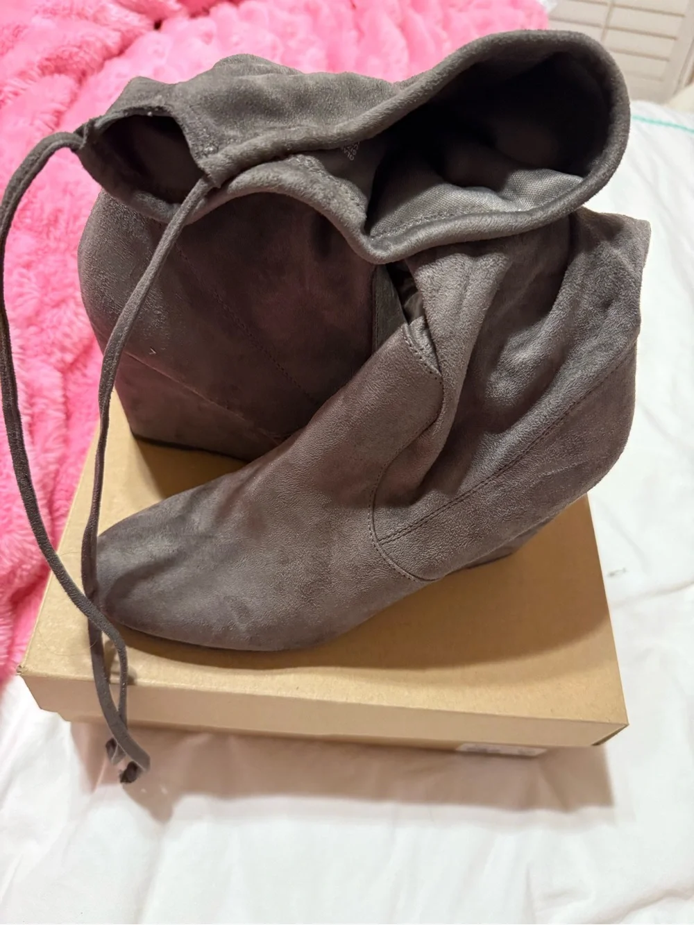 Women's Gray Suede over the knee Wedge Boots size medium 10